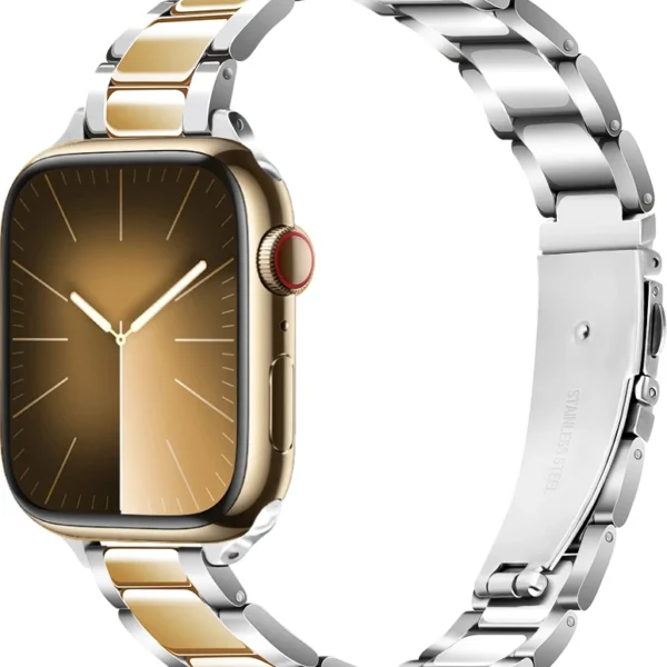 Bransoleta damska do Apple Watch Seria 12/11/10 46mm Slim - Srebrno-złoty z połyskiem