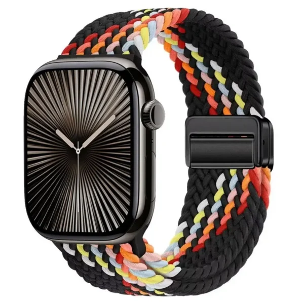 Pasek pleciony z magnesem do Apple Watch Ultra Seria 4/3/2/1 49mm Braid Magnet - Czarno-tęczowy (wzór 2)