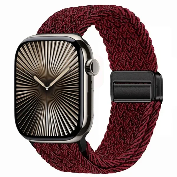 Pasek pleciony z magnesem do Apple Watch Seria 12/11/10 46mm Braid Magnet - Czarno-czerwony (wzór 2)