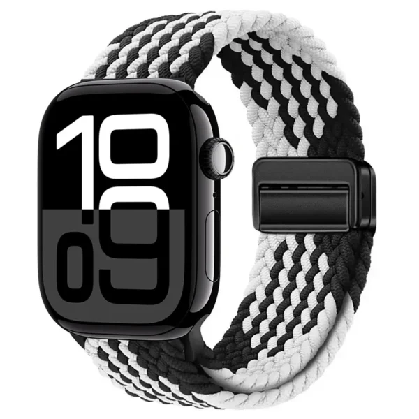 Pasek pleciony z magnesem do Apple Watch Seria 12/11/10 46mm Braid Magnet - Czarno-biały (wzór 2)