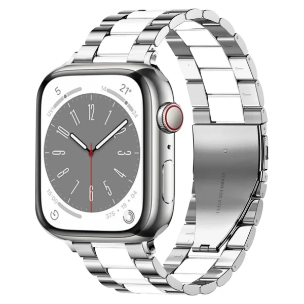 Bransoleta stalowa do Apple Watch 42mm 44mm 45mm Link - Srebrno-biały