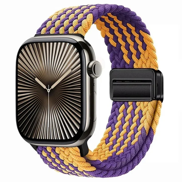 Pasek pleciony z magnesem do Apple Watch 38mm 40mm 41mm Braid Magnet - Fioletowo-złoty