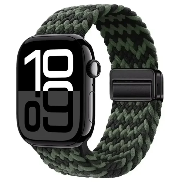 Pasek pleciony z magnesem do Apple Watch 38mm 40mm 41mm Braid Magnet - Czarno-zielony
