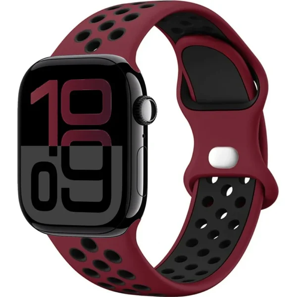 Pasek silikonowy do Apple Watch 42mm 44mm 45mm Air Sport - Bordowo-czarny