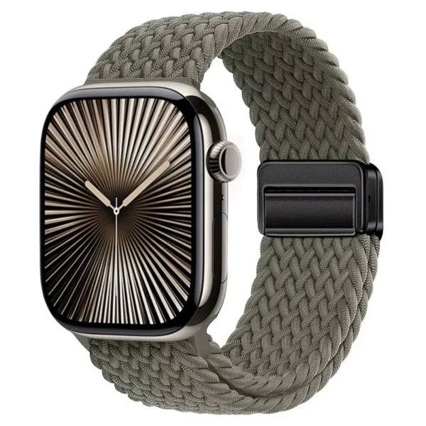 Pasek pleciony z magnesem do Apple Watch Seria 12/11/10 42mm Braid Magnet - Oliwkowy
