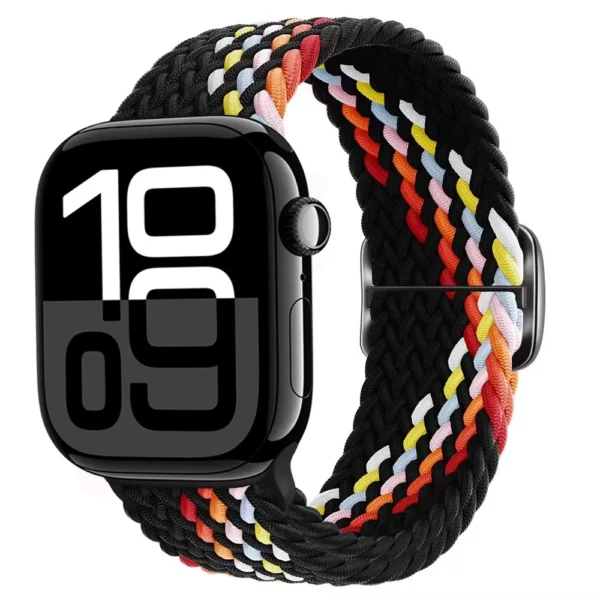 Pasek pleciony do Apple Watch 42mm 44mm 45mm Braid - Czarno-tęczowy