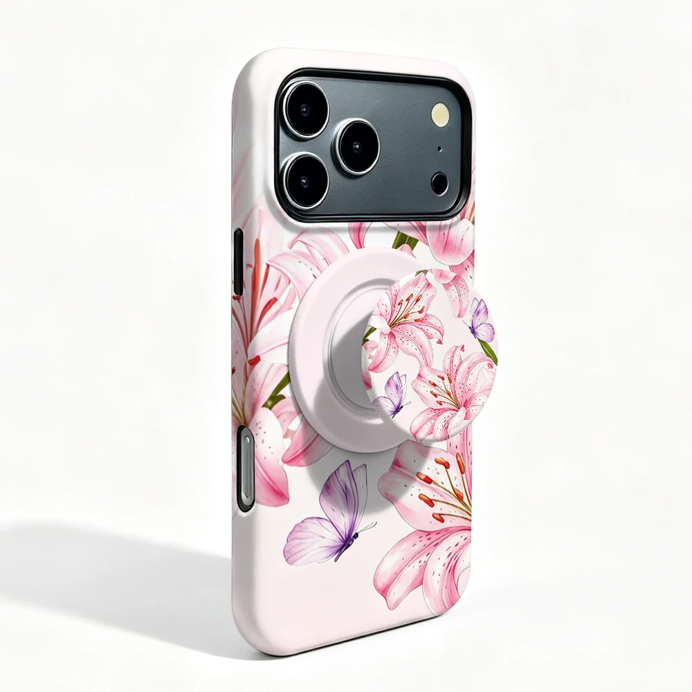 Etui iPhone 18 Pro Max Pink Bloom MagSafe z uchwytem