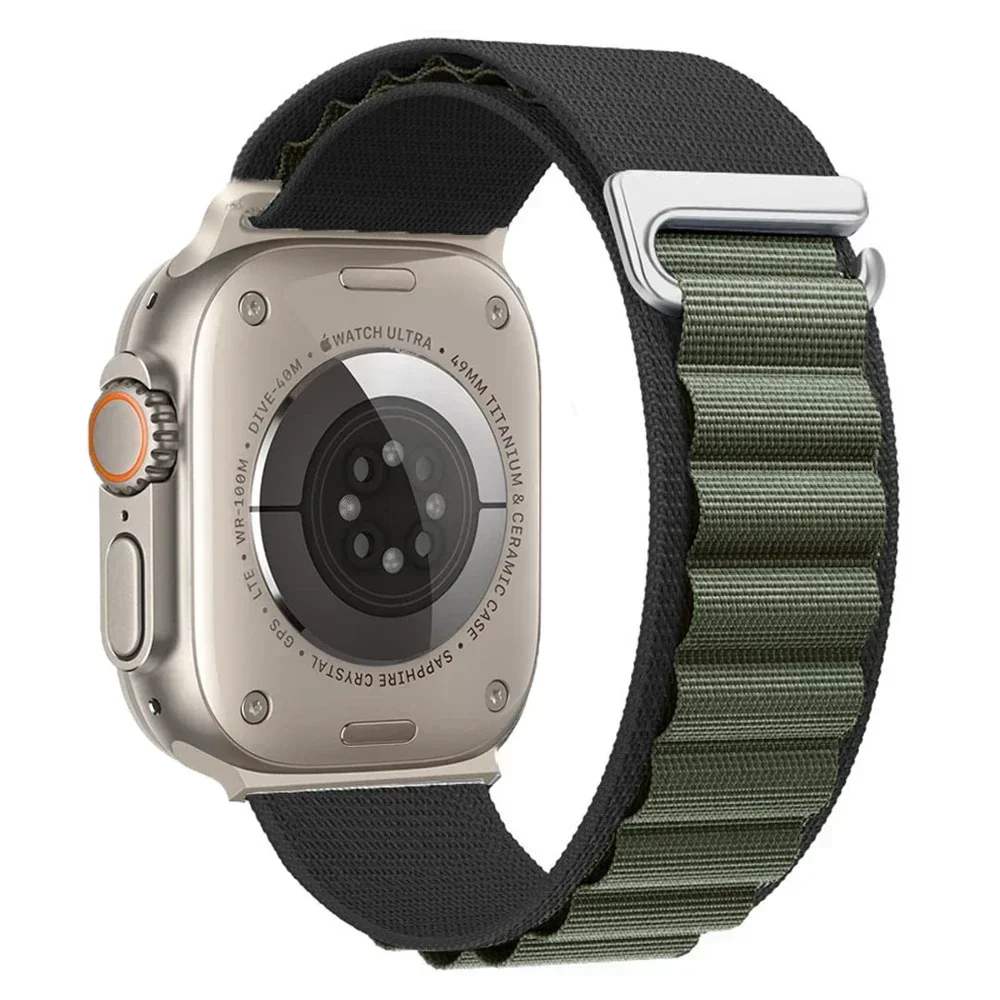 Pasek nylonowy do Apple Watch Seria 12/11/10 46mm Alpine - Czarno-oliwkowy