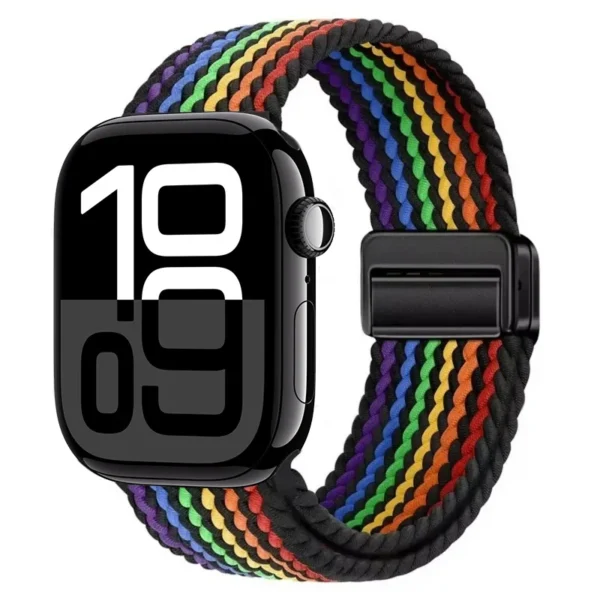 Pasek pleciony z magnesem do Apple Watch 42mm 44mm 45mm Braid Magnet - Czarno-tęczowy