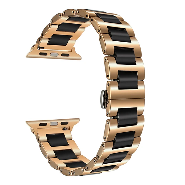 Bransoleta ceramiczna do Apple Watch 38mm 40mm 41mm Ceramic - Czarno-różowozłoty