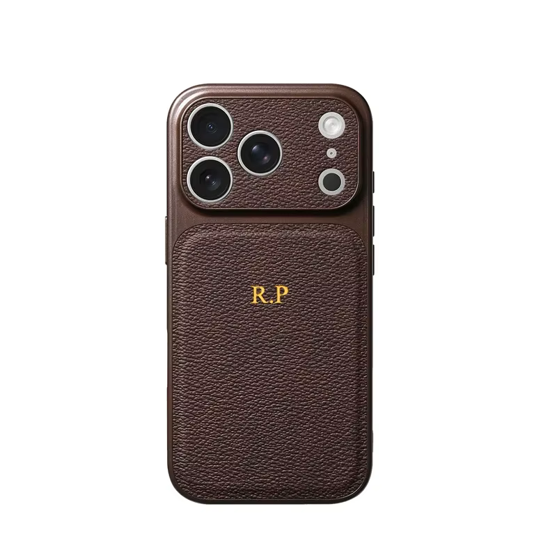 Personalizowane Etui do iPhone 12 LuxeTouch Złote Inicjały - Kawowy